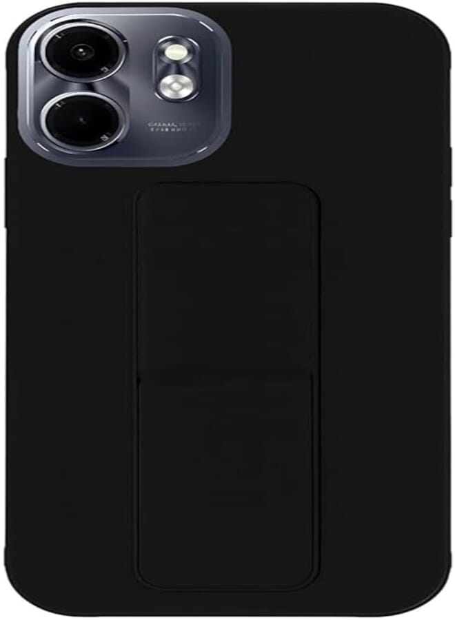 Back Cover Stand Case FOR INFINIX SMART9/HOT 50I Magnetic Car Holder Soft Silicone Horizontal & Vertical Kickstand Cover Wrist Strap Full protection Anti Fingerprint Case (BLACK)